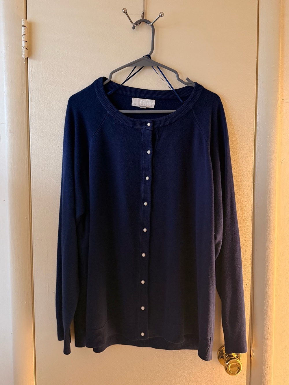 Carolyn Taylor Navy Pearl-Button Cardigan